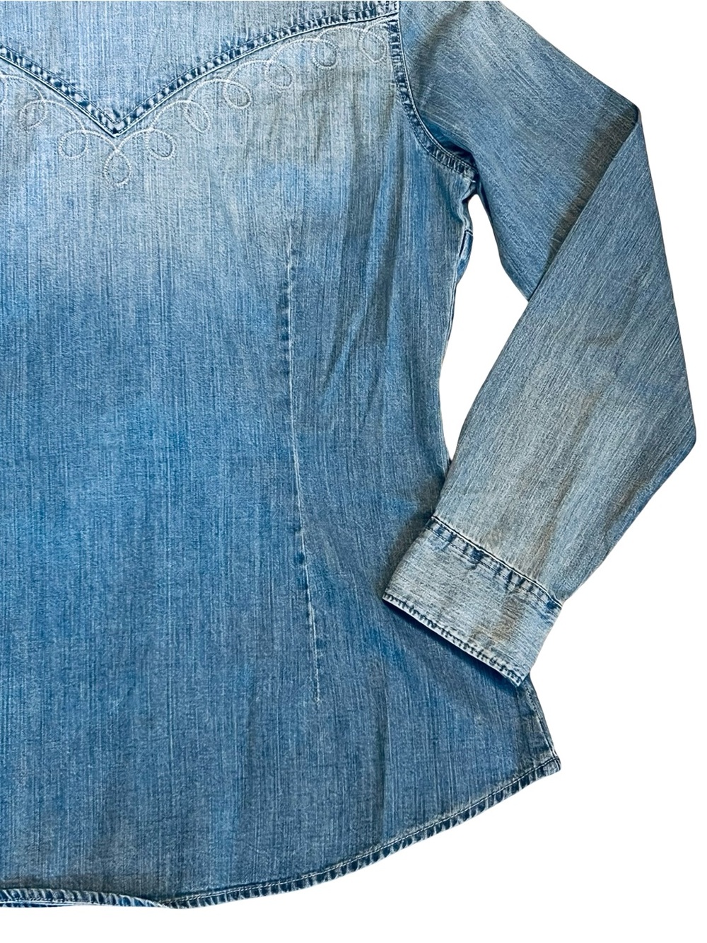 Wrangler Retro Women’s Sz M Denim Western Shirt Embroidered Pearl Snap - Picture 12 of 13